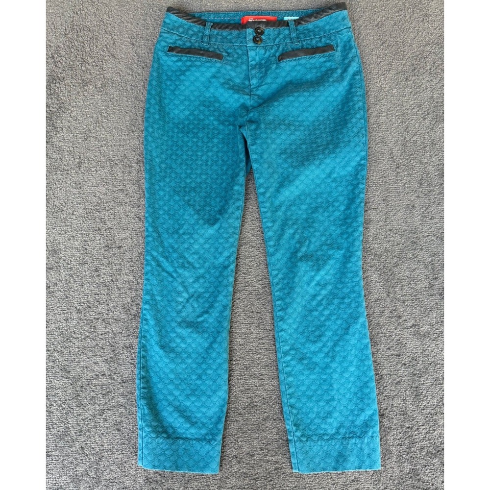 Cartonnier Anthropologie Charlie Ankle Pants Teal Textured Faux Leather Trim‎ 2